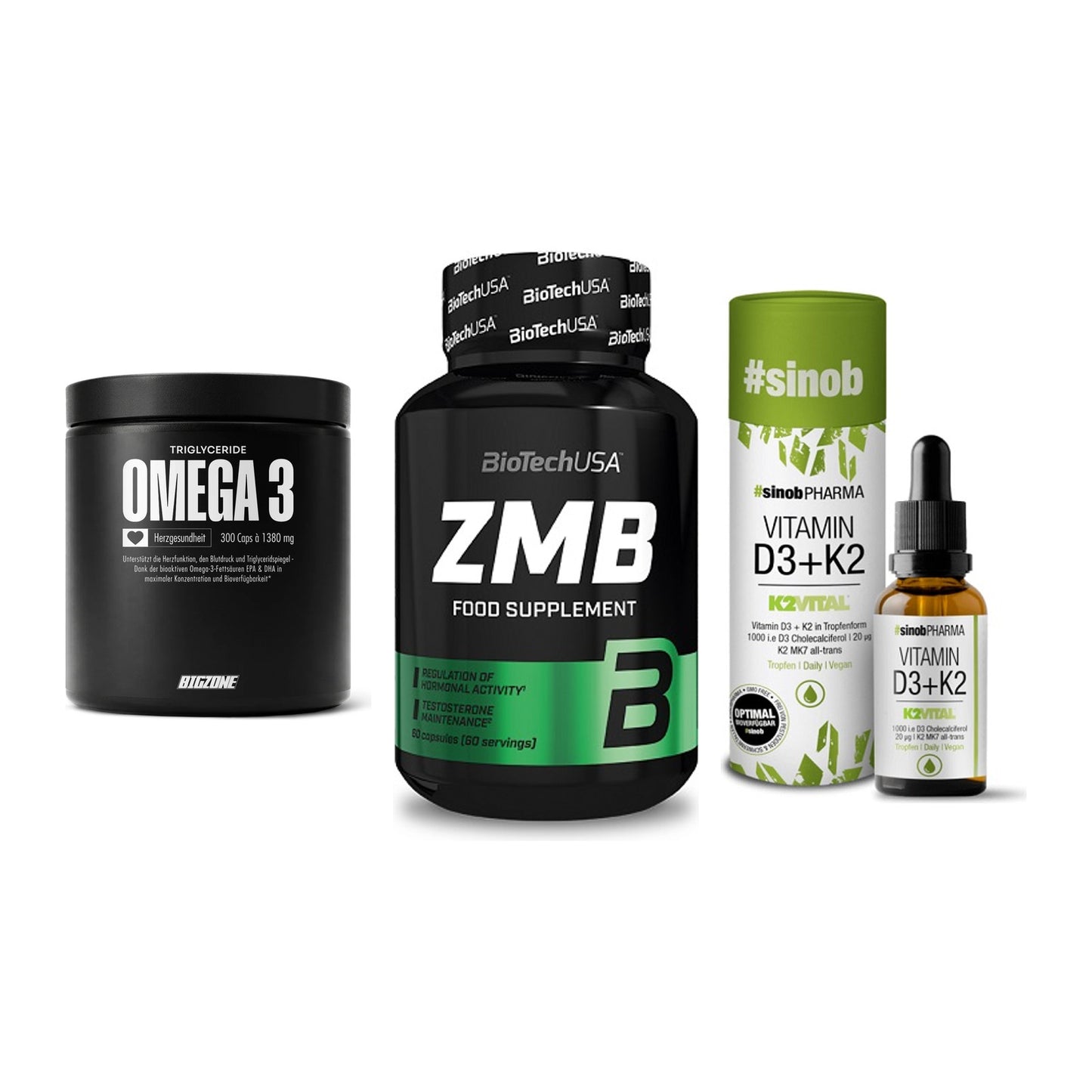 Herz & Gefäße: Big Zone Omega 3 + BioTech ZMB + Sinob Vitamin D3 – alle enthaltenen Artikel