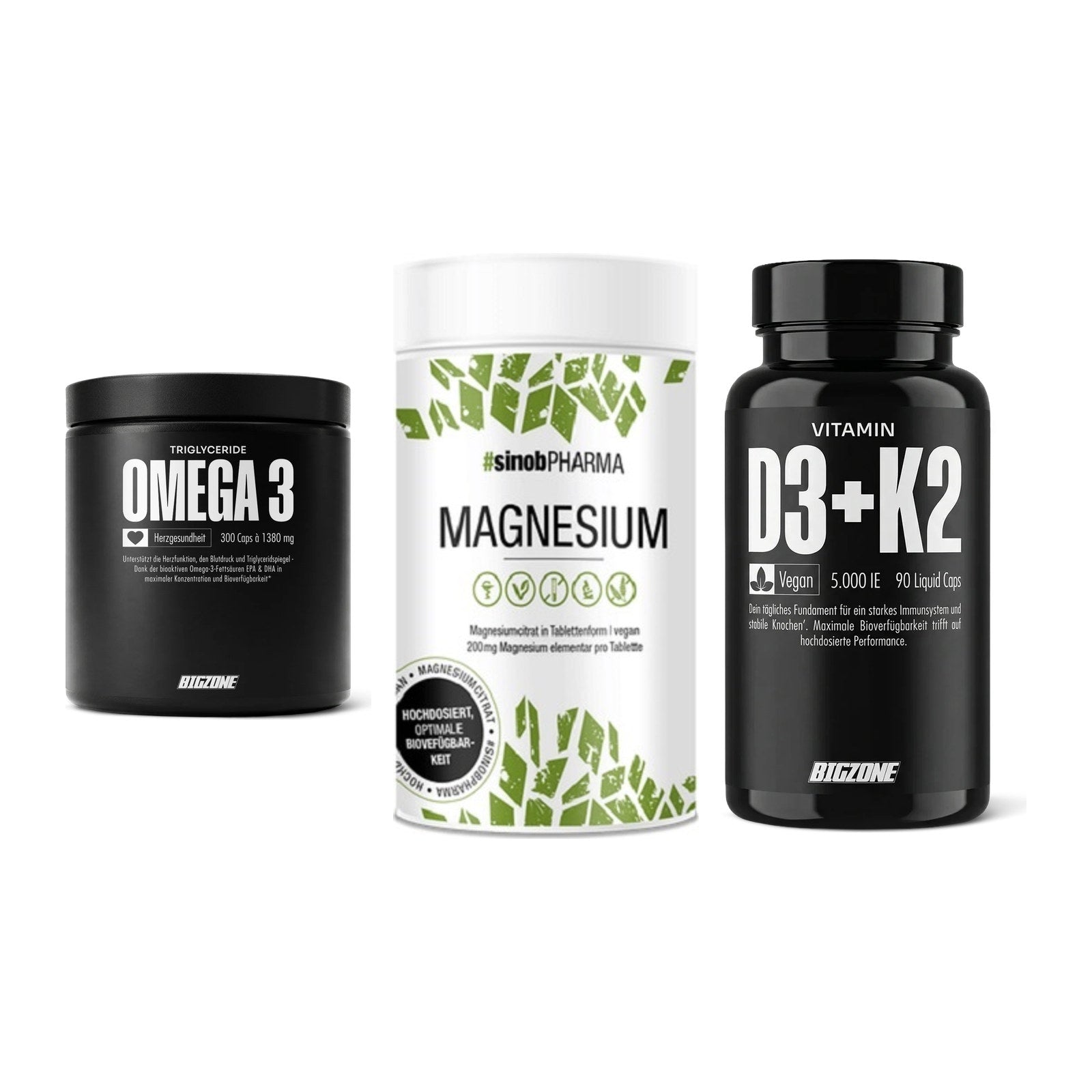 Herz & Gefäße: Big Zone Omega 3 + Sinob Magnesium + Big Zone Vitamin – alle enthaltenen Artikel