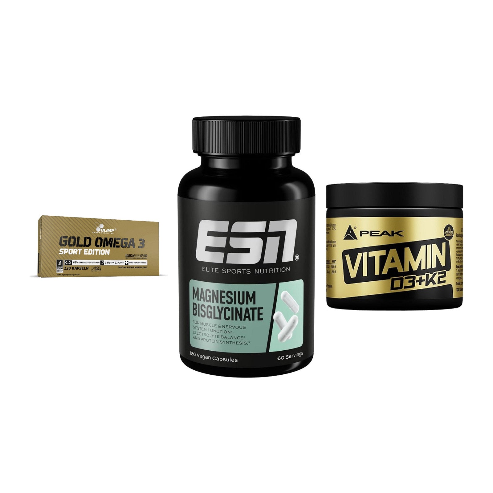 Herz & Gefäße: Olimp Omega 3 + ESN Magnesium + Peak Vitamin – alle enthaltenen Artikel