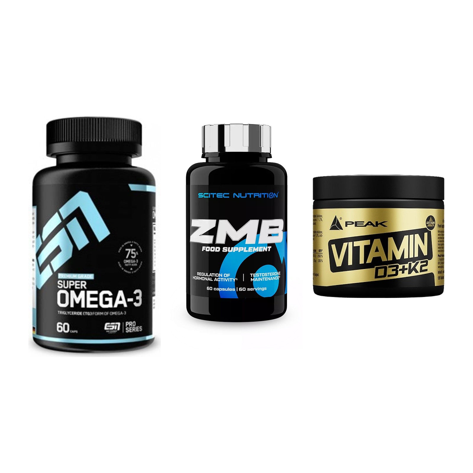 Herz & Gefäße: ESN Omega 3 + Scitec ZMB + Peak Vitamin D3+K2 120 Tabl. – alle enthaltenen Artikel