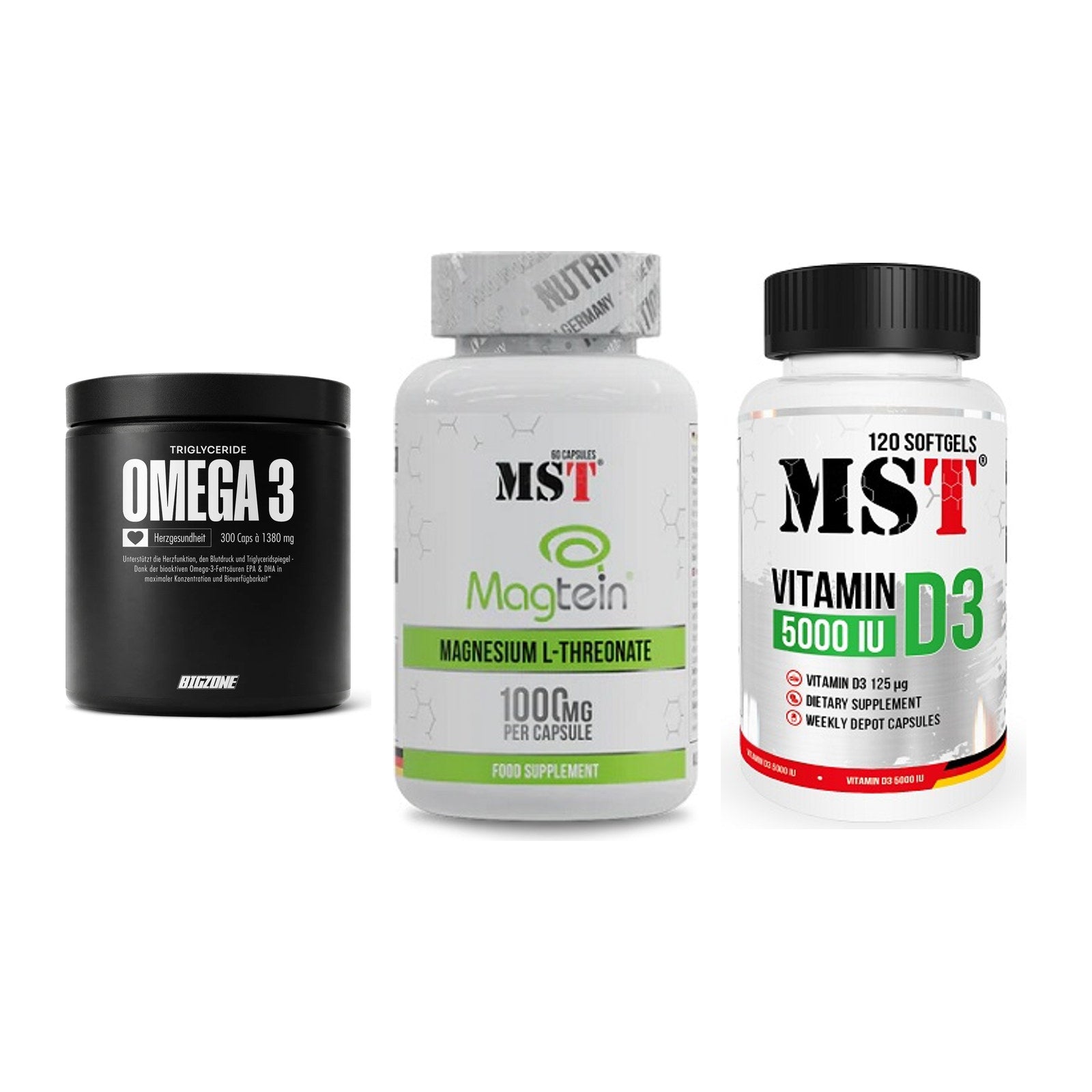 Herz & Gefäße: Big Zone Omega 3 + MST Magnesium + MST Vitamin D3 – alle enthaltenen Artikel