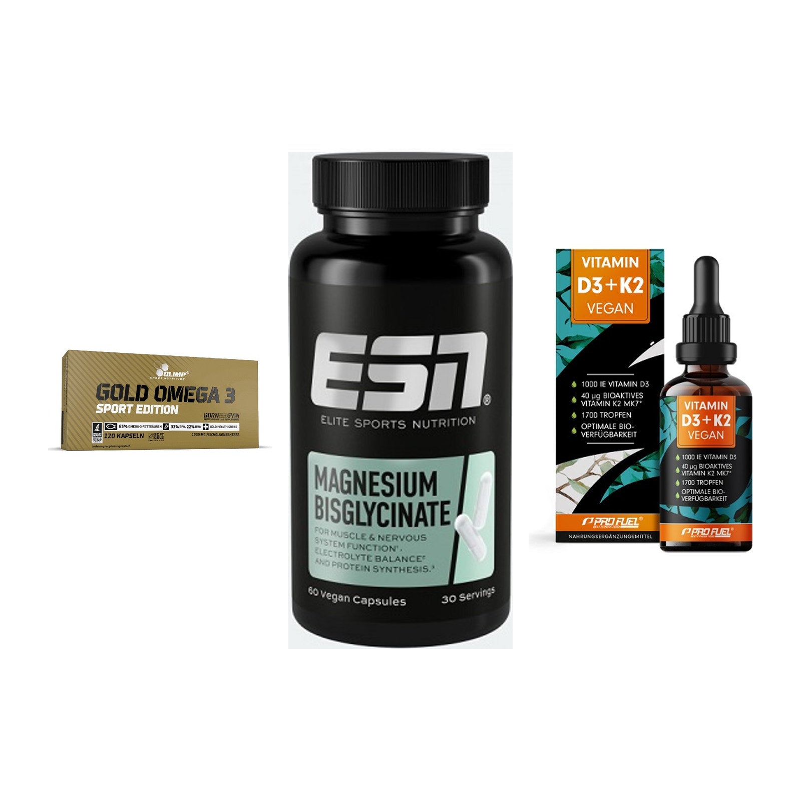Herz & Gefäße: Olimp Omega 3 + ESN Magnesium + ProFuel Vitamin – alle enthaltenen Artikel