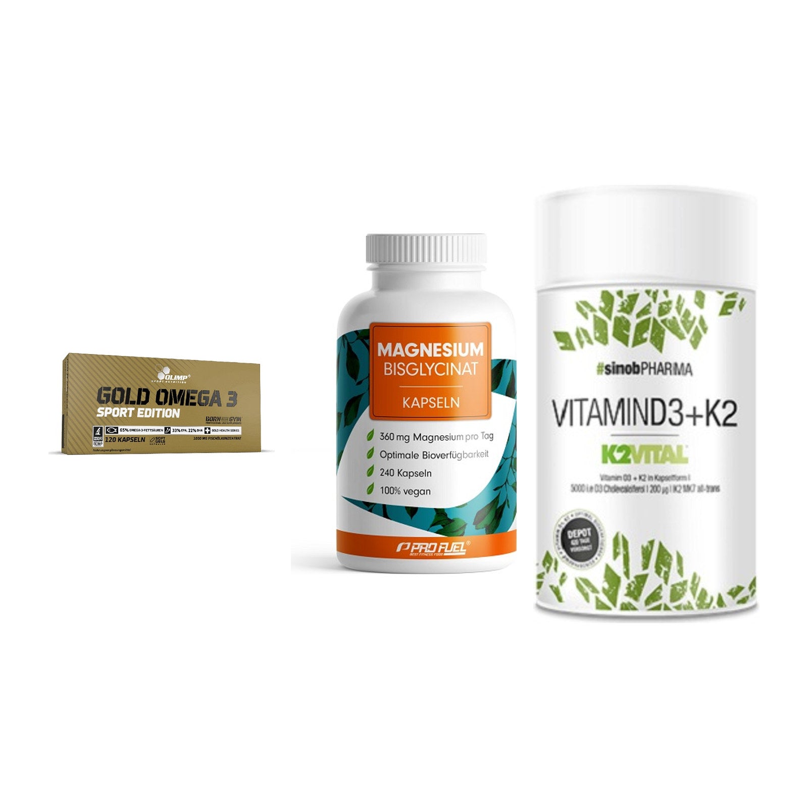 Herz & Gefäße: Olimp Omega 3 + ProFuel Magnesiu + Sinob Vitamin D3 – alle enthaltenen Artikel