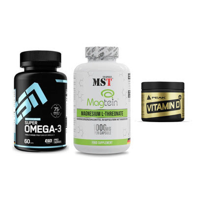 Herz & Gefäße: ESN Omega 3 + MST Magnesium + Peak Vitamin D – alle enthaltenen Artikel