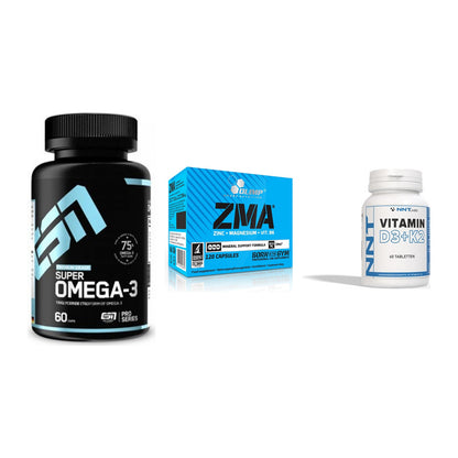 Herz & Gefäße: ESN Omega 3 + Olimp ZMA + NNT Vitamin D3+K2 5600 IU – alle enthaltenen Artikel