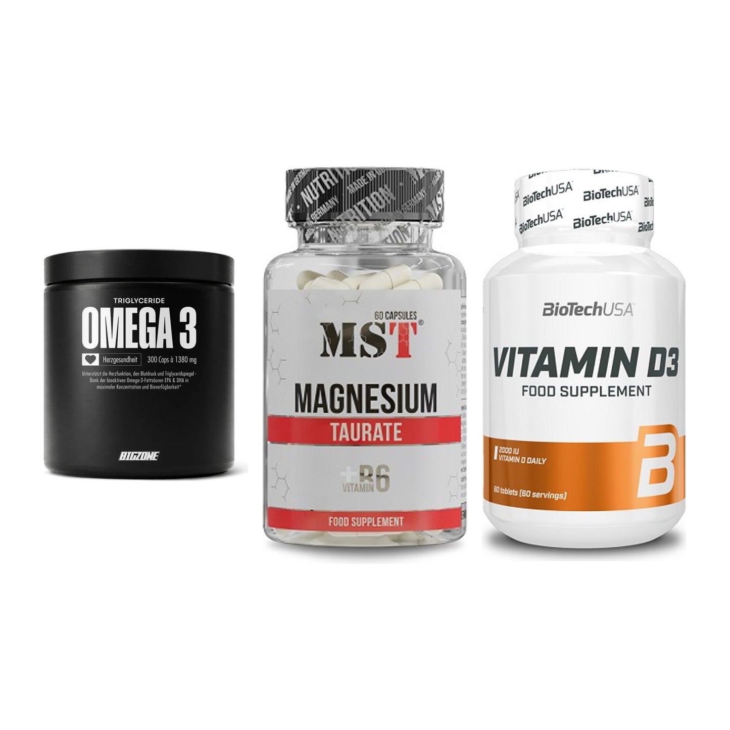Herz & Gefäße: Big Zone Omega 3 + MST Magnesium + BioTech Vitamin – alle enthaltenen Artikel