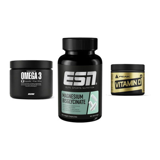Herz & Gefäße: Big Zone Omega 3 + ESN Magnesium + Peak Vitamin D – alle enthaltenen Artikel