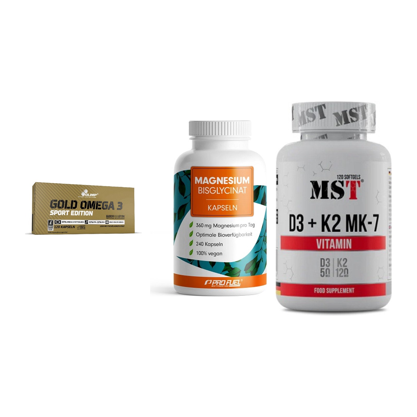 Herz & Gefäße: Olimp Omega 3 + ProFuel Magnesiu + MST Vitamin D3 – alle enthaltenen Artikel