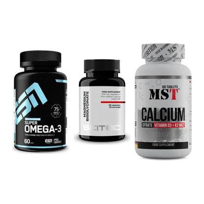 Herz & Gefäße: ESN Omega 3 + Scitec Magnesium + MST Calcium – alle enthaltenen Artikel