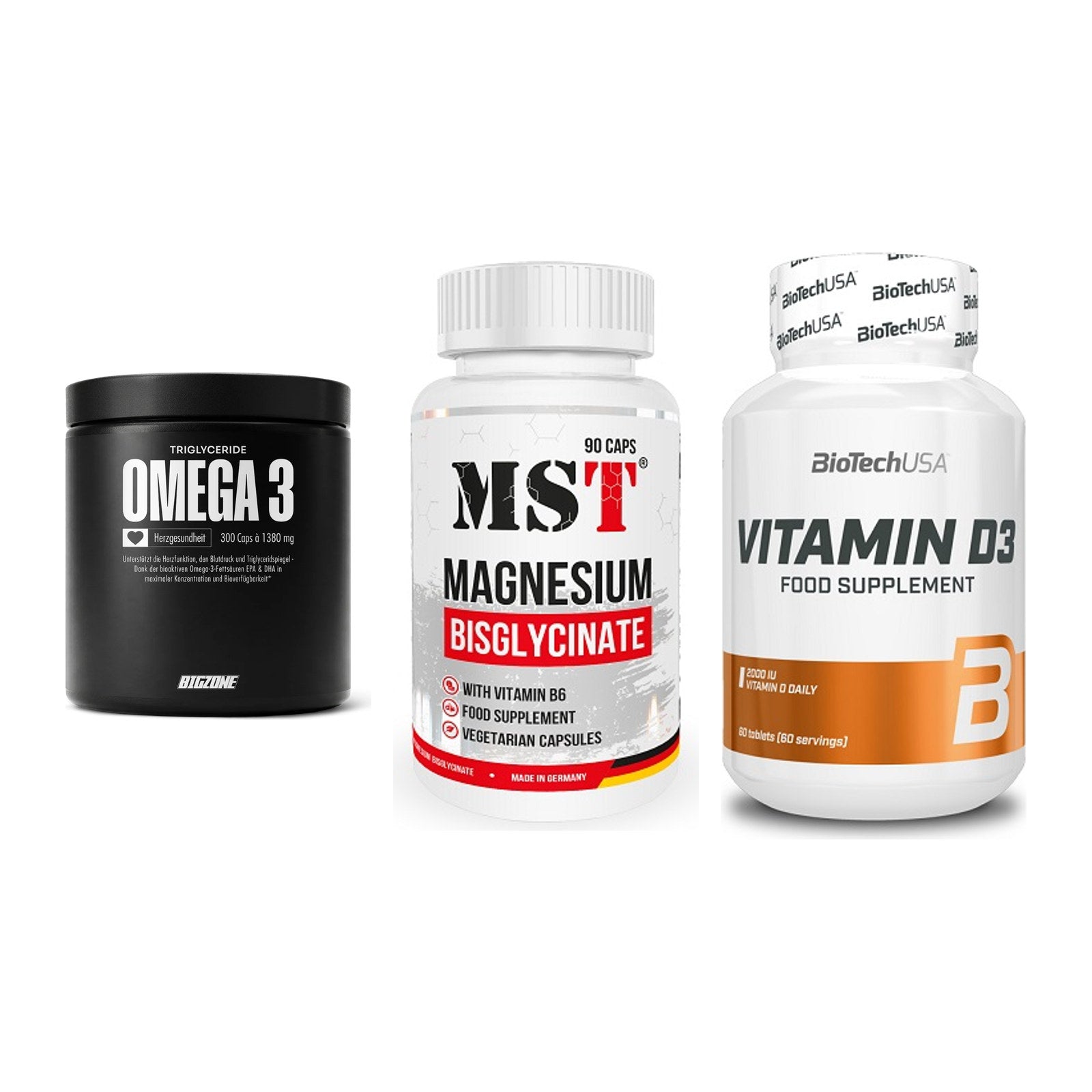 Herz & Gefäße: Big Zone Omega 3 + MST Magnesium + BioTech Vitamin – alle enthaltenen Artikel