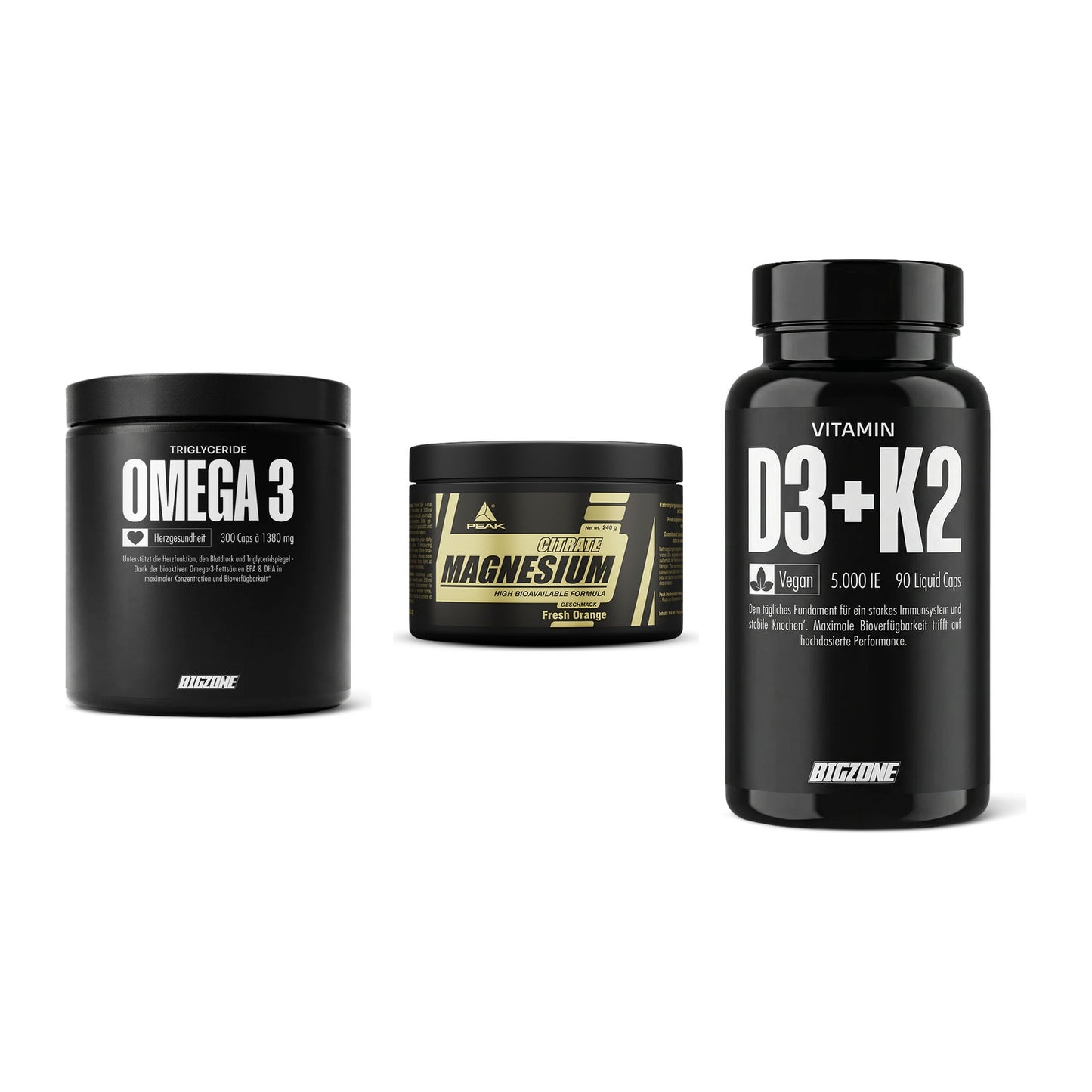 Herz & Gefäße: Big Zone Omega 3 + Peak Magnesium + Big Zone Vitamin – alle enthaltenen Artikel