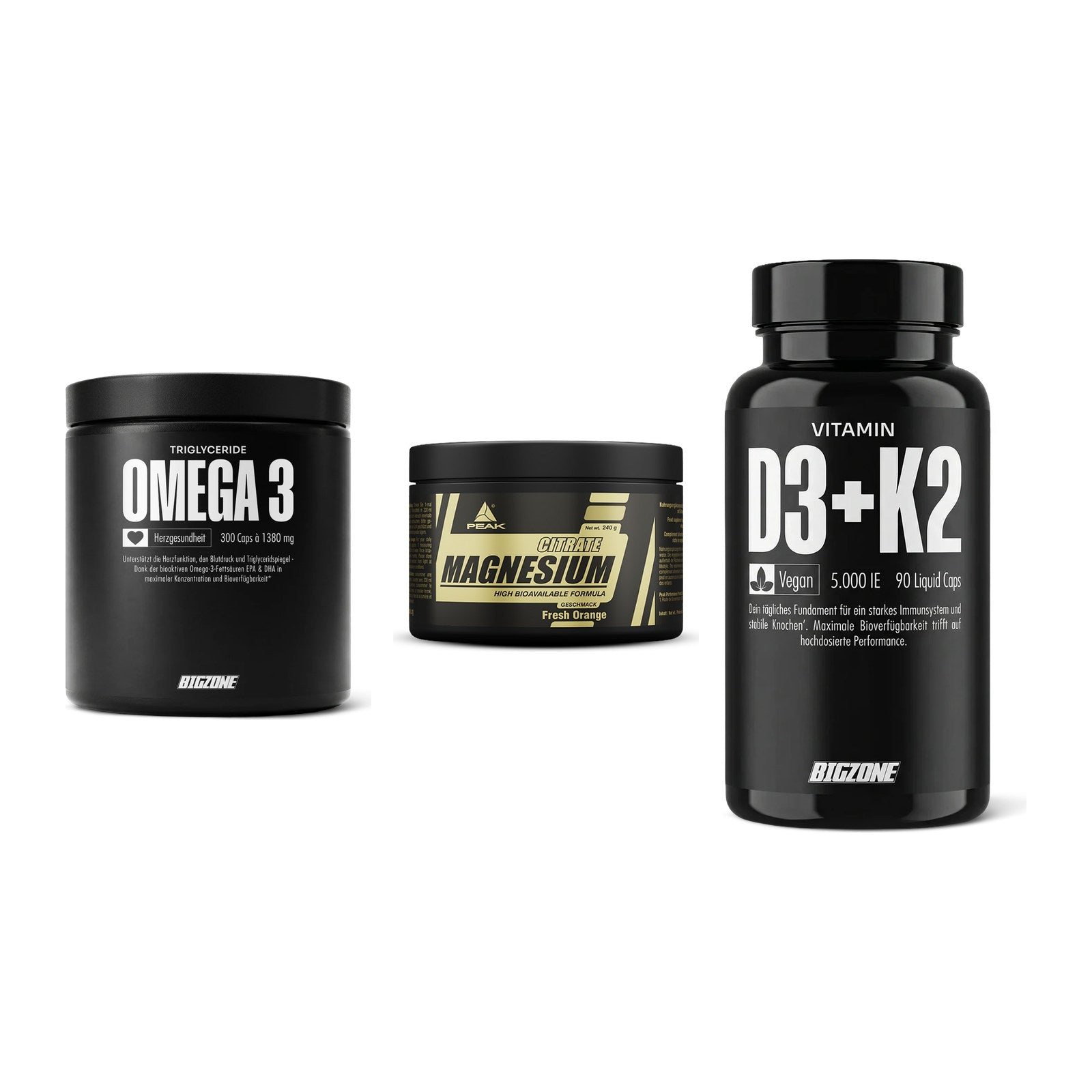 Herz & Gefäße: Big Zone Omega 3 + Peak Magnesium + Big Zone Vitamin – alle enthaltenen Artikel