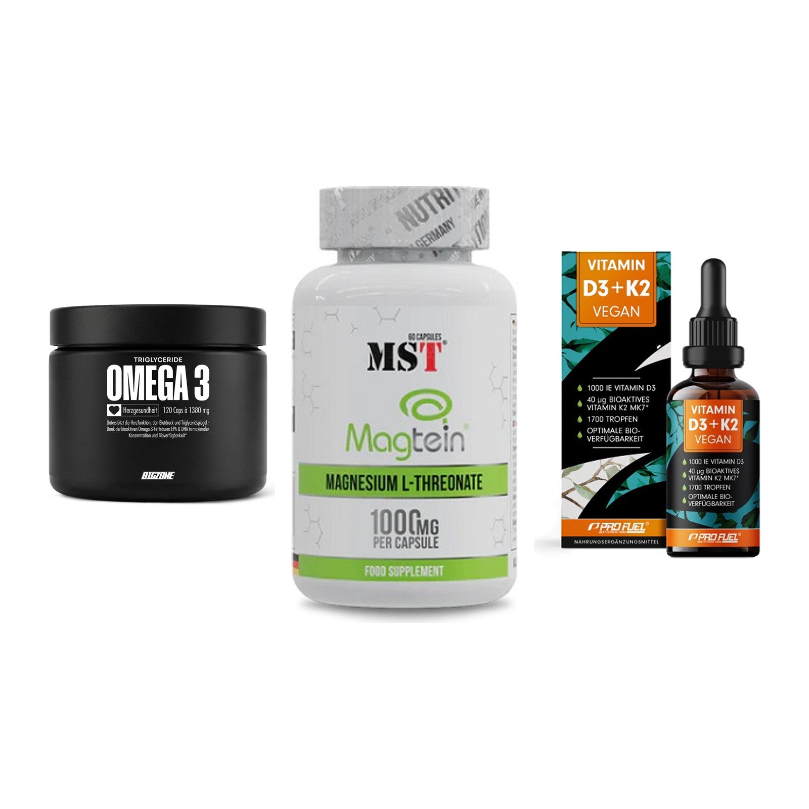 Herz & Gefäße: Big Zone Omega 3 + MST Magnesium + ProFuel Vitamin – alle enthaltenen Artikel
