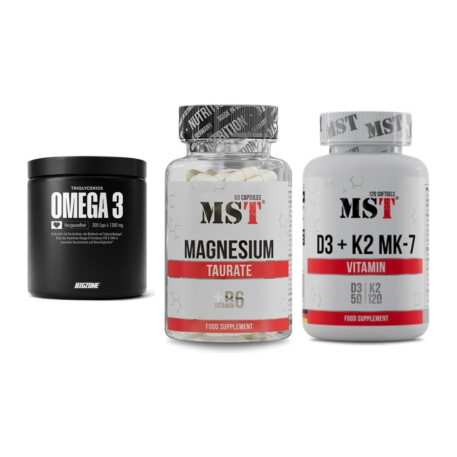 Herz & Gefäße: Big Zone Omega 3 + MST Magnesium + MST Vitamin D3 – alle enthaltenen Artikel