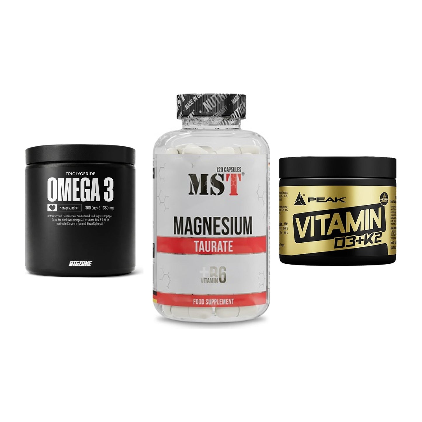 Herz & Gefäße: Big Zone Omega 3 + MST Magnesium + Peak Vitamin – alle enthaltenen Artikel