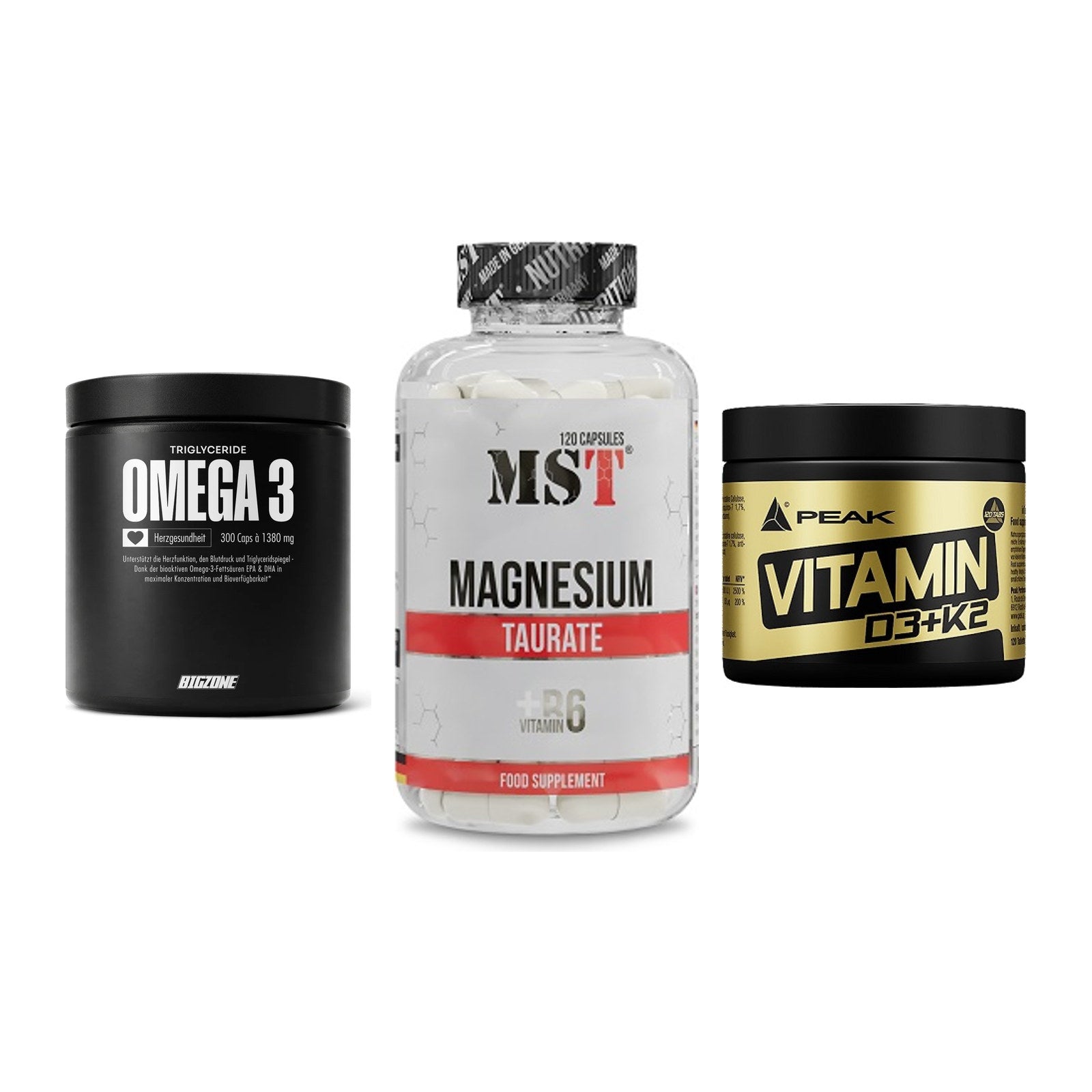 Herz & Gefäße: Big Zone Omega 3 + MST Magnesium + Peak Vitamin – alle enthaltenen Artikel