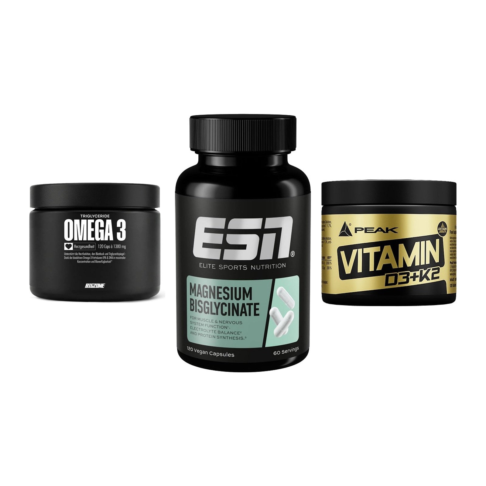 Herz & Gefäße: Big Zone Omega 3 + ESN Magnesium + Peak Vitamin – alle enthaltenen Artikel