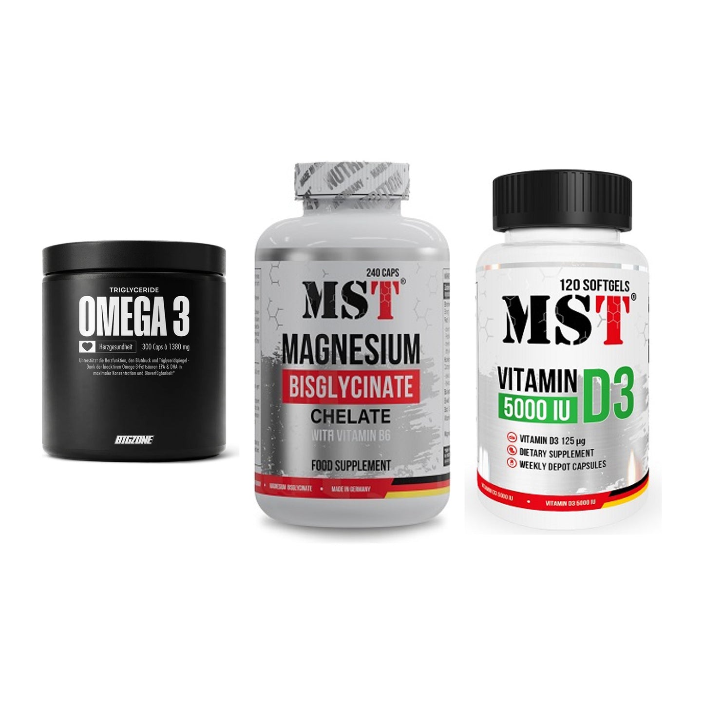 Herz & Gefäße: Big Zone Omega 3 + MST Magnesium + MST Vitamin D3 – alle enthaltenen Artikel