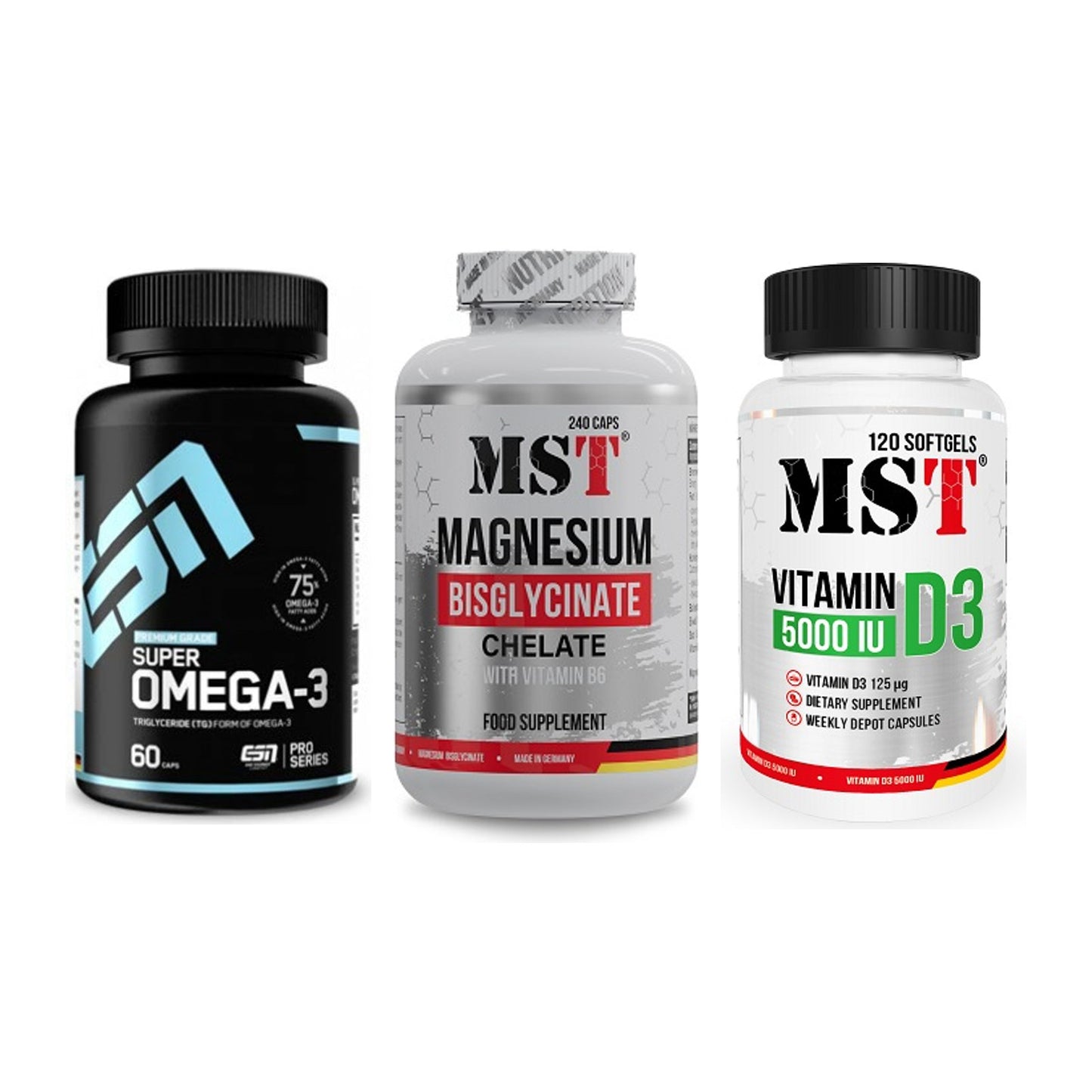 Herz & Gefäße: ESN Omega 3 + MST Magnesium + MST Vitamin D3 – alle enthaltenen Artikel