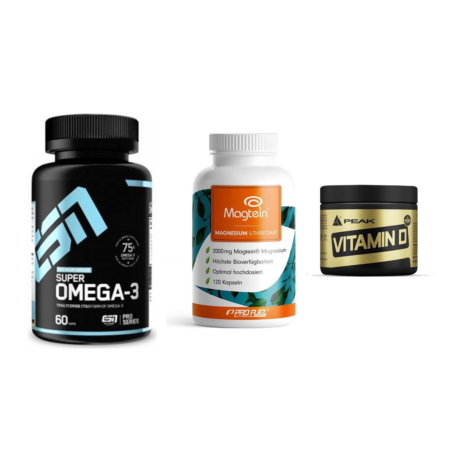 Herz & Gefäße: ESN Omega 3 + ProFuel Magnesiu + Peak Vitamin D – alle enthaltenen Artikel