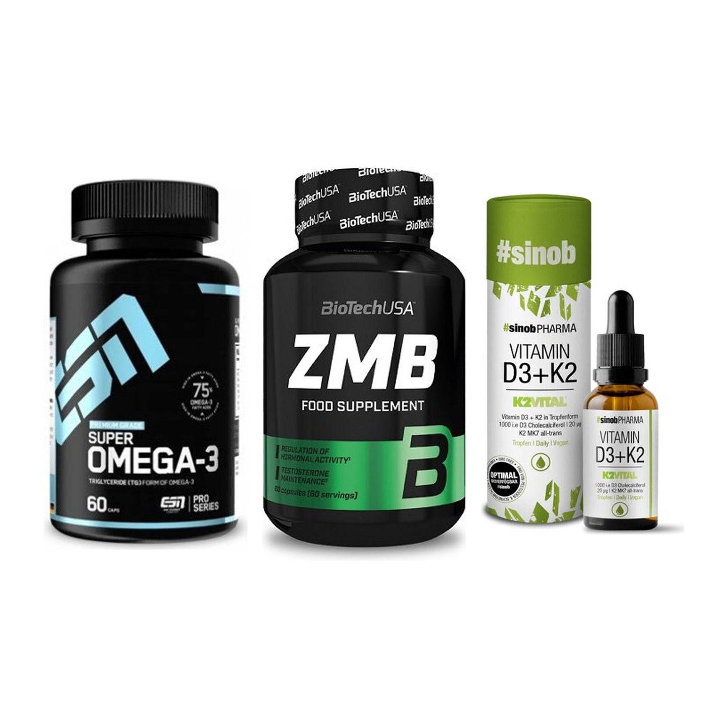 Herz & Gefäße: ESN Omega 3 + BioTech ZMB + Sinob Vitamin D3 – alle enthaltenen Artikel