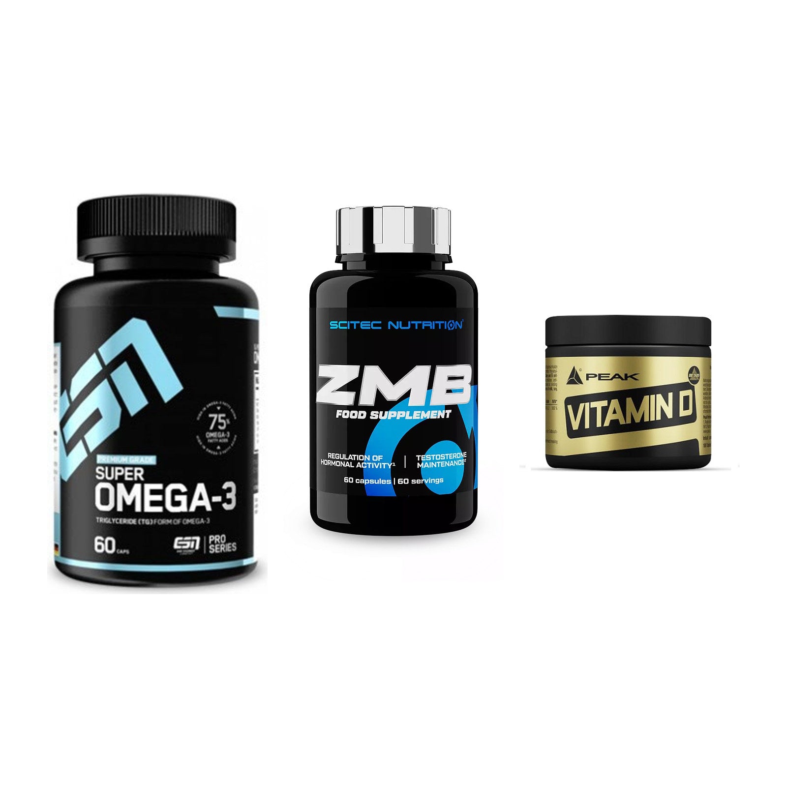 Herz & Gefäße: ESN Omega 3 + Scitec ZMB + Peak Vitamin D 180 Tabl. – alle enthaltenen Artikel