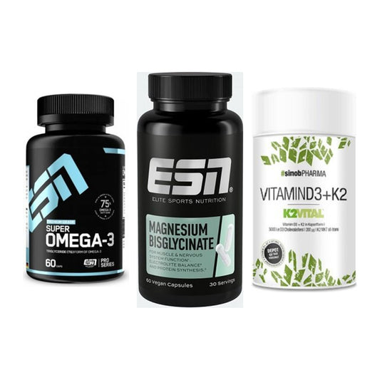 Herz & Gefäße: ESN Omega 3 + ESN Magnesium + Sinob Vitamin D3 – alle enthaltenen Artikel