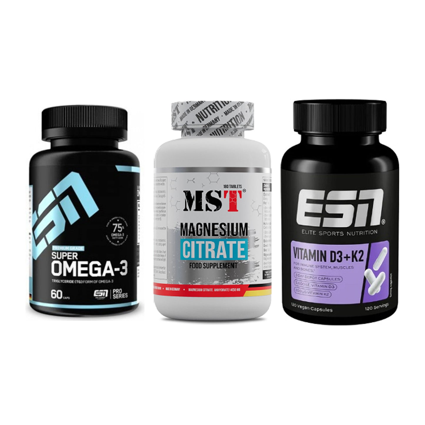 Herz & Gefäße: ESN Omega 3 + MST Magnesium + ESN Vitamin D3 – alle enthaltenen Artikel