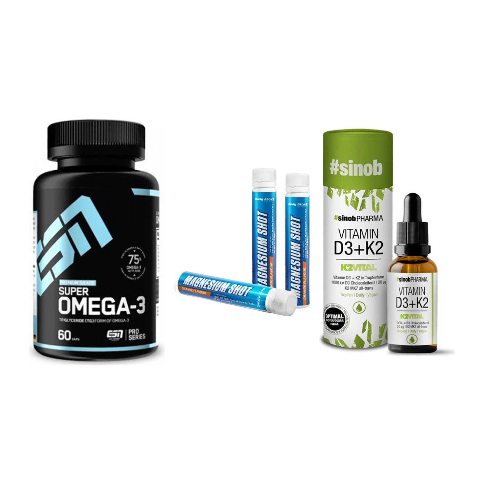 Herz & Gefäße: ESN Omega 3 + Body Attack + Sinob Vitamin D3 – alle enthaltenen Artikel