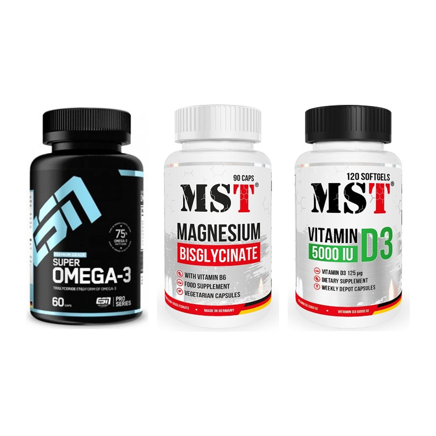 Herz & Gefäße: ESN Omega 3 + MST Magnesium + MST Vitamin D3 – alle enthaltenen Artikel