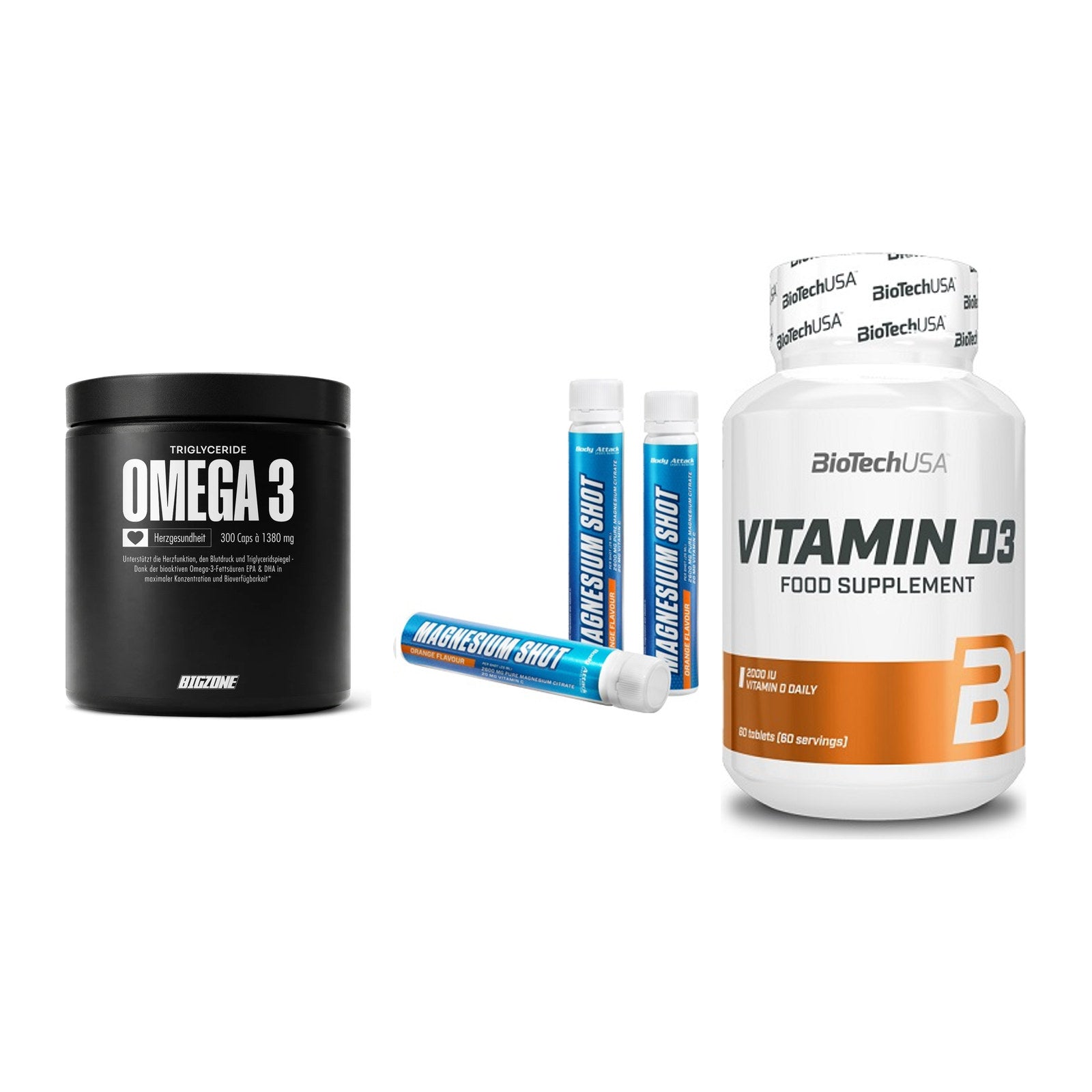 Herz & Gefäße: Big Zone Omega 3 + Body Attack + BioTech Vitamin – alle enthaltenen Artikel