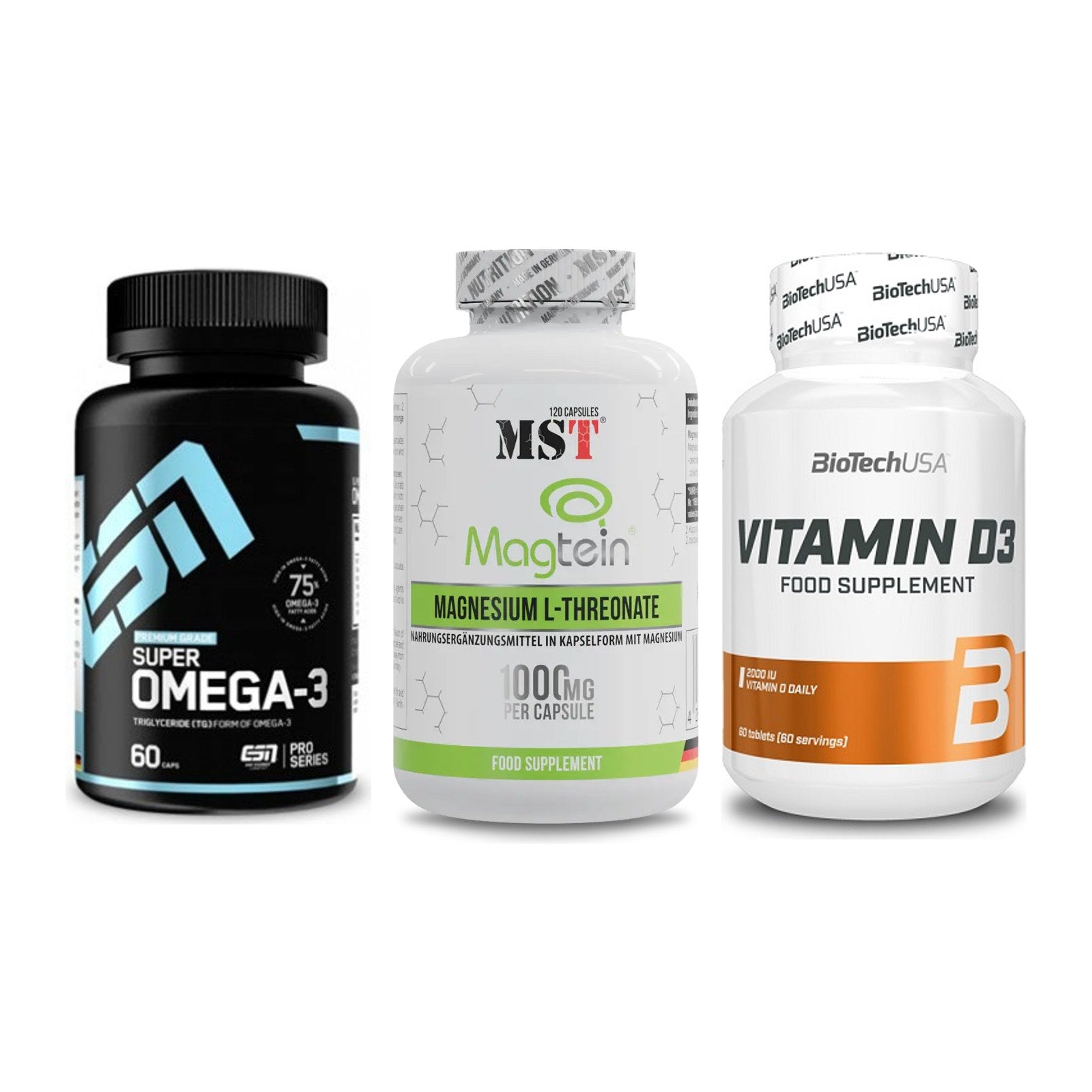 Herz & Gefäße: ESN Omega 3 + MST Magnesium + BioTech Vitamin – alle enthaltenen Artikel