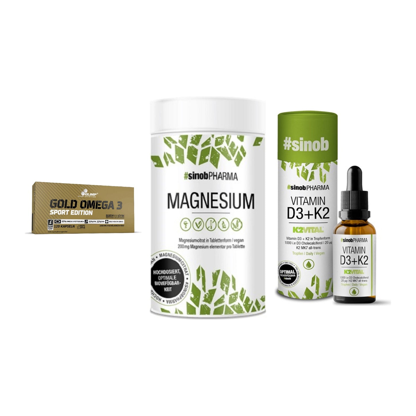 Herz & Gefäße: Olimp Omega 3 + Sinob Magnesium + Sinob Vitamin D3 – alle enthaltenen Artikel