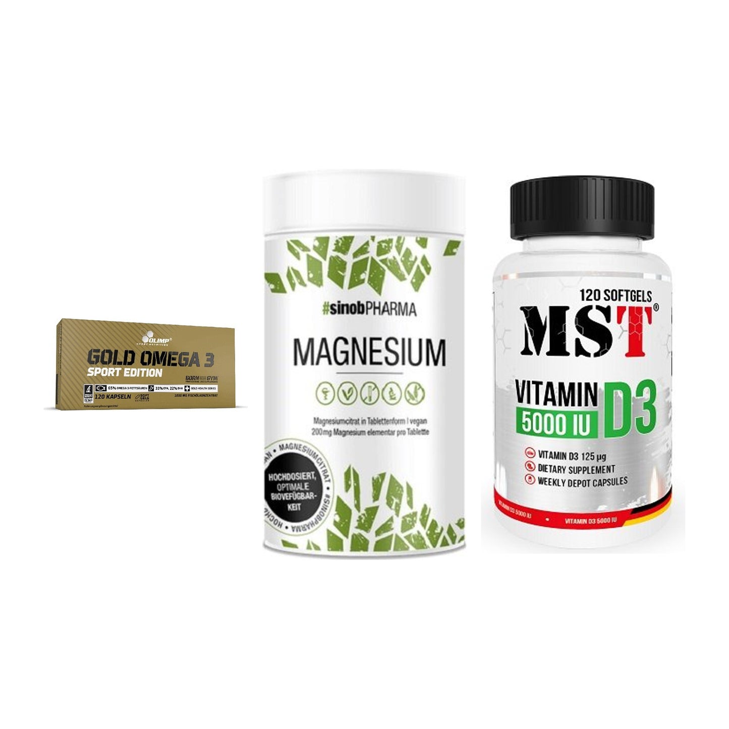 Herz & Gefäße: Olimp Omega 3 + Sinob Magnesium + MST Vitamin D3 – alle enthaltenen Artikel