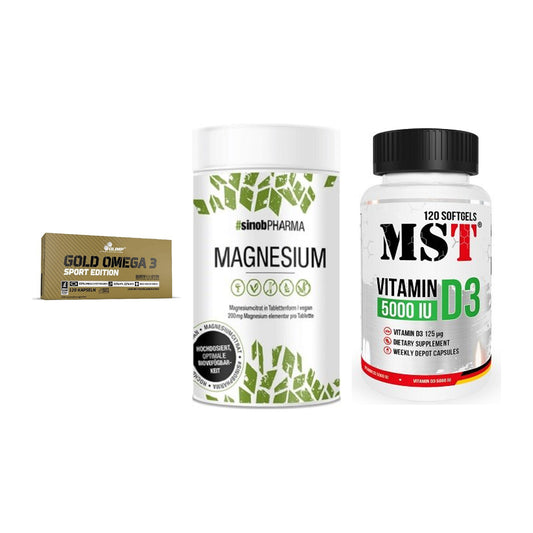 Herz & Gefäße: Olimp Omega 3 + Sinob Magnesium + MST Vitamin D3 – alle enthaltenen Artikel