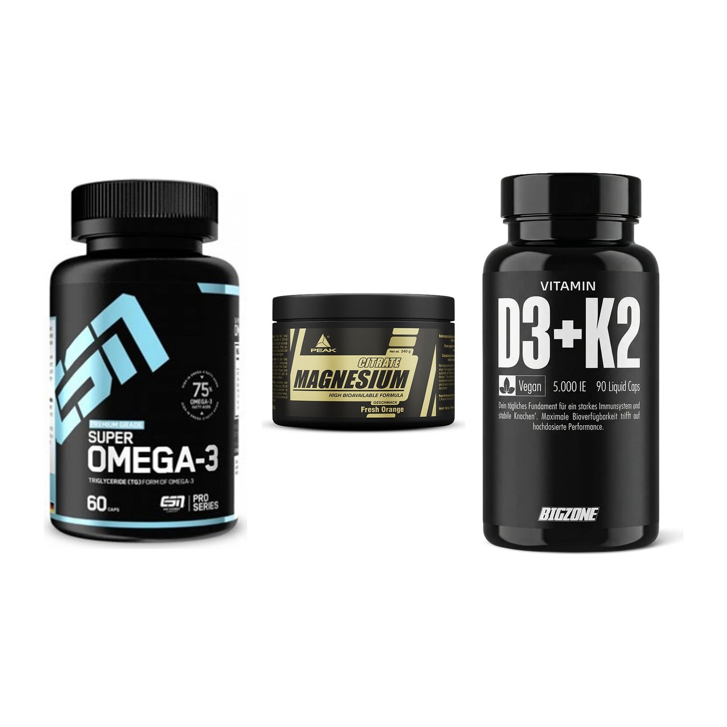 Herz & Gefäße: ESN Omega 3 + Peak Magnesium + Big Zone Vitamin – alle enthaltenen Artikel