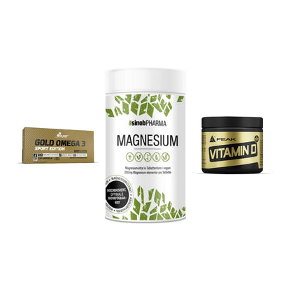 Herz & Gefäße: Olimp Omega 3 + Sinob Magnesium + Peak Vitamin D – alle enthaltenen Artikel