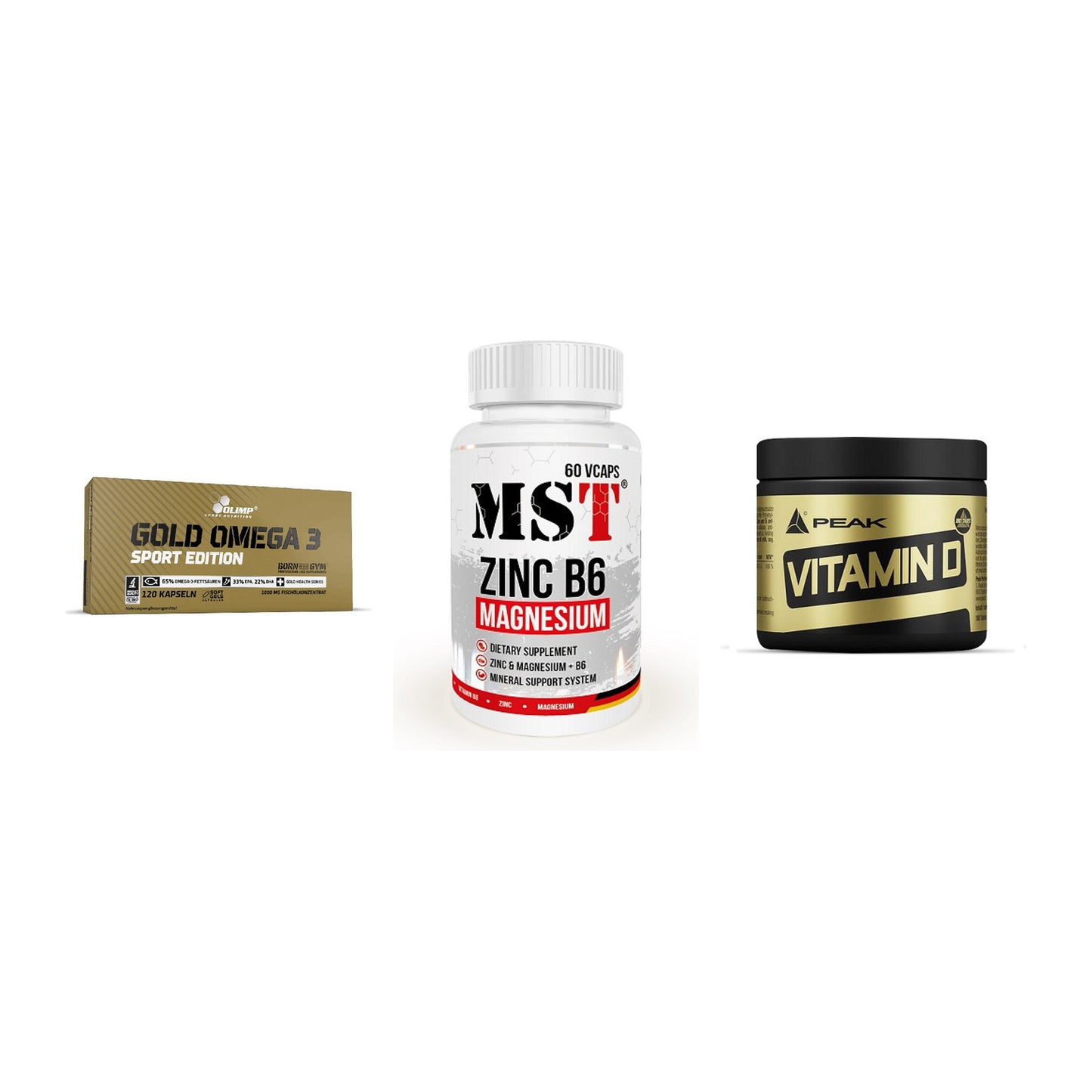 Herz & Gefäße: Olimp Omega 3 + MST Zinc + Peak Vitamin D – alle enthaltenen Artikel