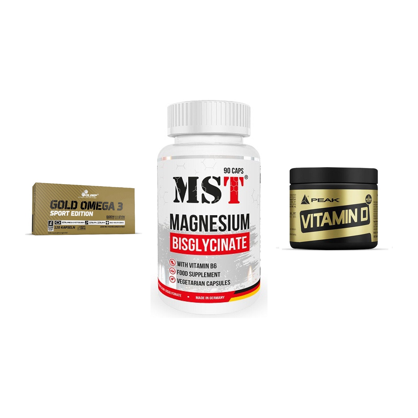 Herz & Gefäße: Olimp Omega 3 + MST Magnesium + Peak Vitamin D – alle enthaltenen Artikel