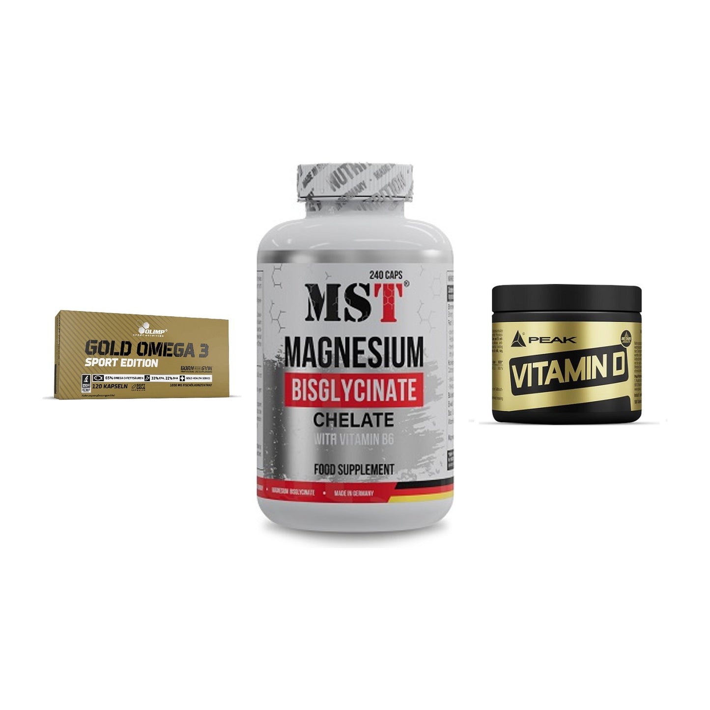 Herz & Gefäße: Olimp Omega 3 + MST Magnesium + Peak Vitamin D – alle enthaltenen Artikel