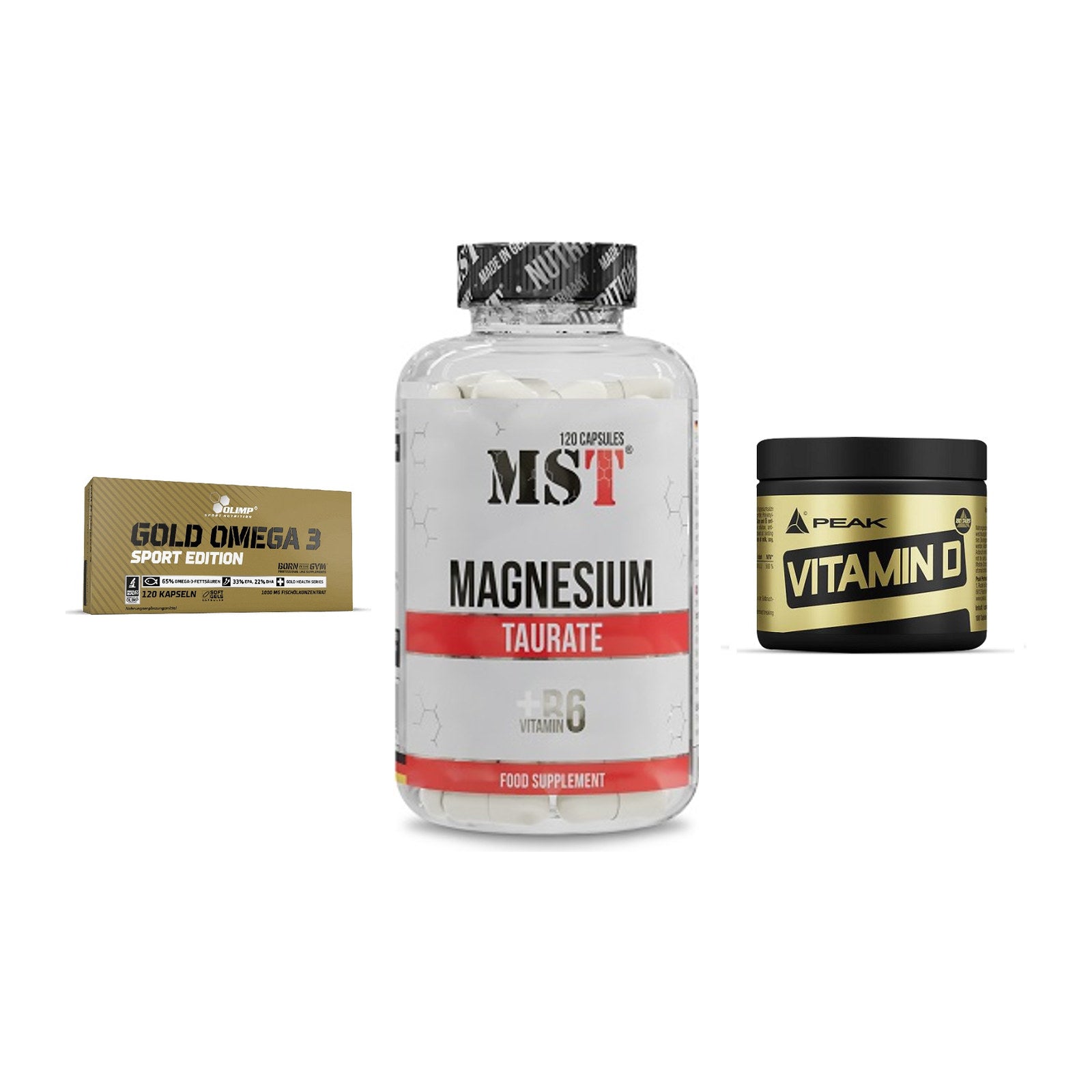 Herz & Gefäße: Olimp Omega 3 + MST Magnesium + Peak Vitamin D – alle enthaltenen Artikel