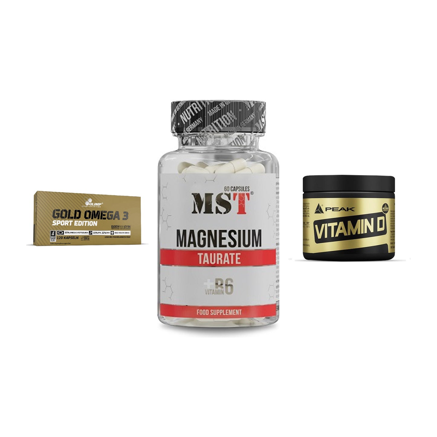 Herz & Gefäße: Olimp Omega 3 + MST Magnesium + Peak Vitamin D – alle enthaltenen Artikel