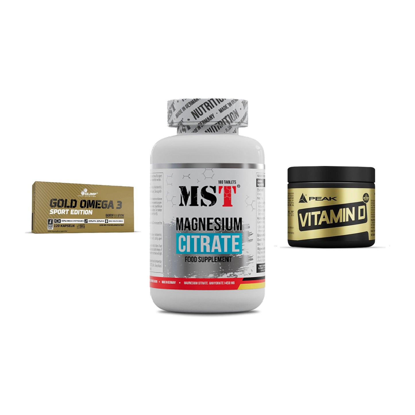 Herz & Gefäße: Olimp Omega 3 + MST Magnesium + Peak Vitamin D – alle enthaltenen Artikel