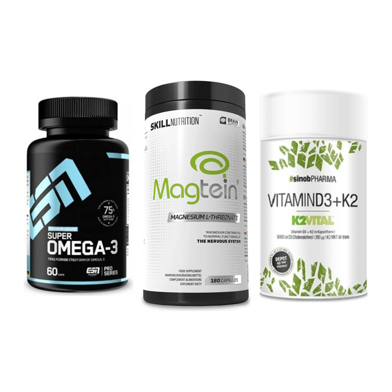 Herz & Gefäße: ESN Omega 3 + Skill Nutrition + Sinob Vitamin D3 – alle enthaltenen Artikel