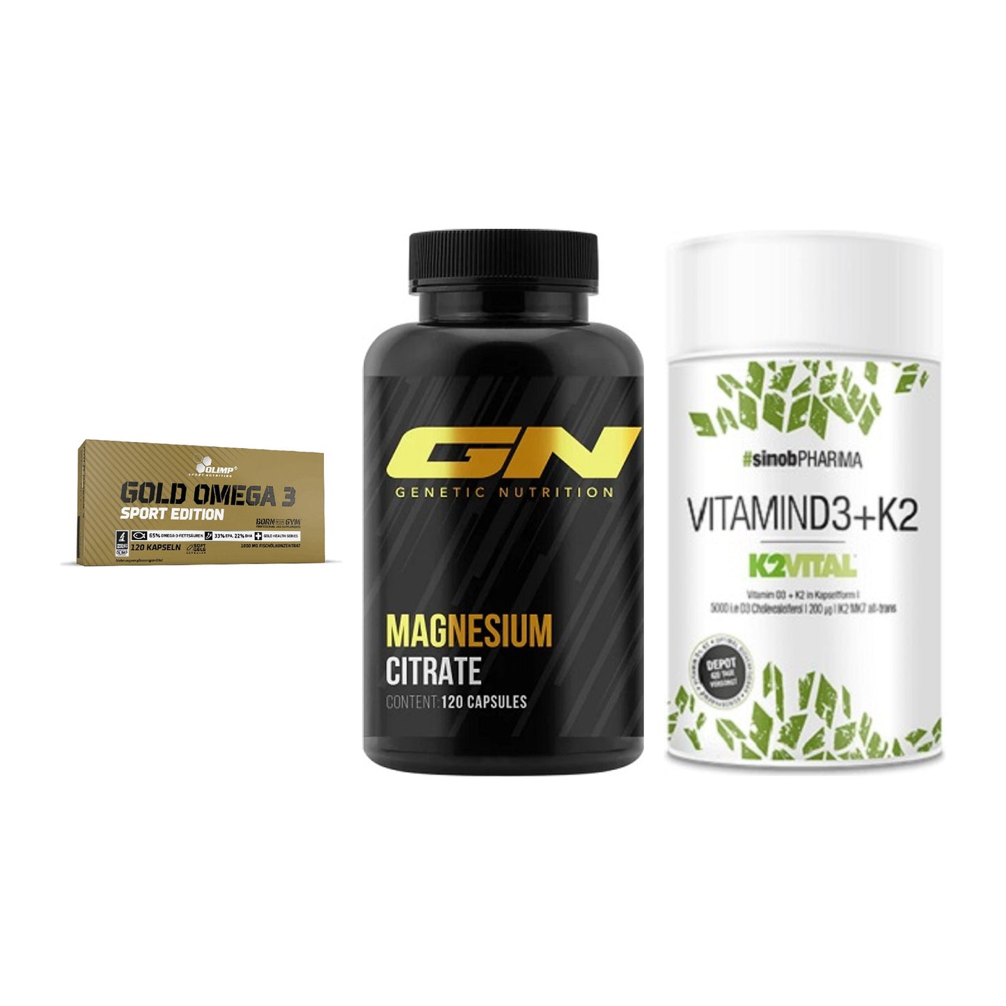 Herz & Gefäße: Olimp Omega 3 + GN Magnesium + Sinob Vitamin D3 – alle enthaltenen Artikel