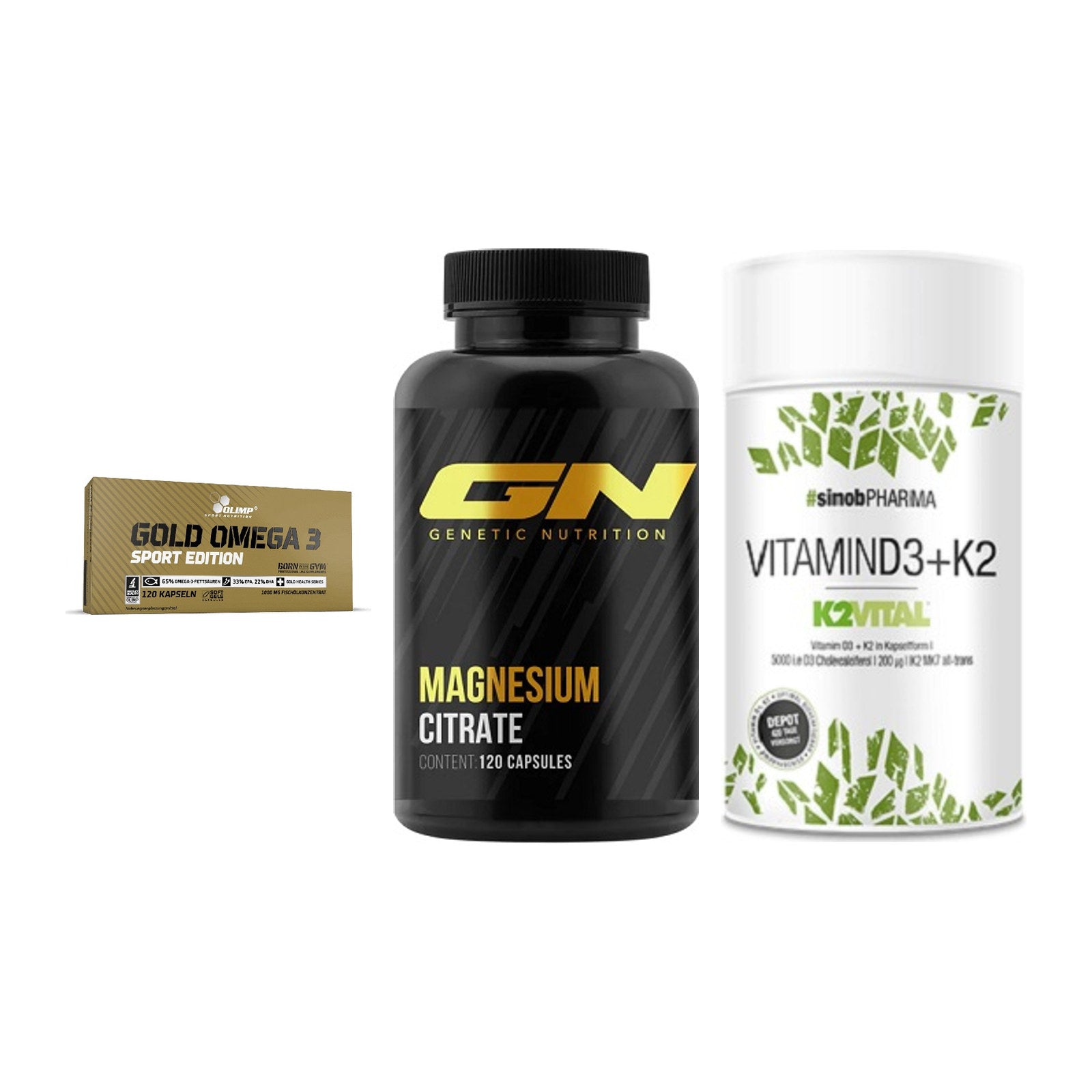 Herz & Gefäße: Olimp Omega 3 + GN Magnesium + Sinob Vitamin D3 – alle enthaltenen Artikel