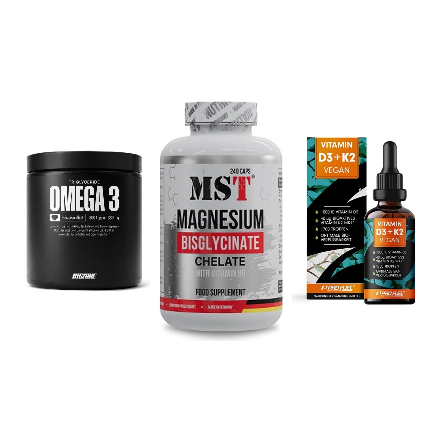 Herz & Gefäße: Big Zone Omega 3 + MST Magnesium + ProFuel Vitamin – alle enthaltenen Artikel