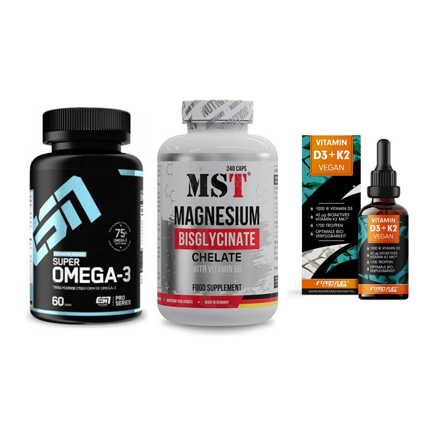 Herz & Gefäße: ESN Omega 3 + MST Magnesium + ProFuel Vitamin – alle enthaltenen Artikel
