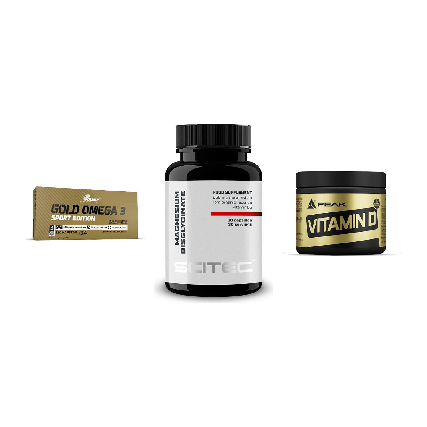 Herz & Gefäße: Olimp Omega 3 + Scitec Magnesium + Peak Vitamin D – alle enthaltenen Artikel