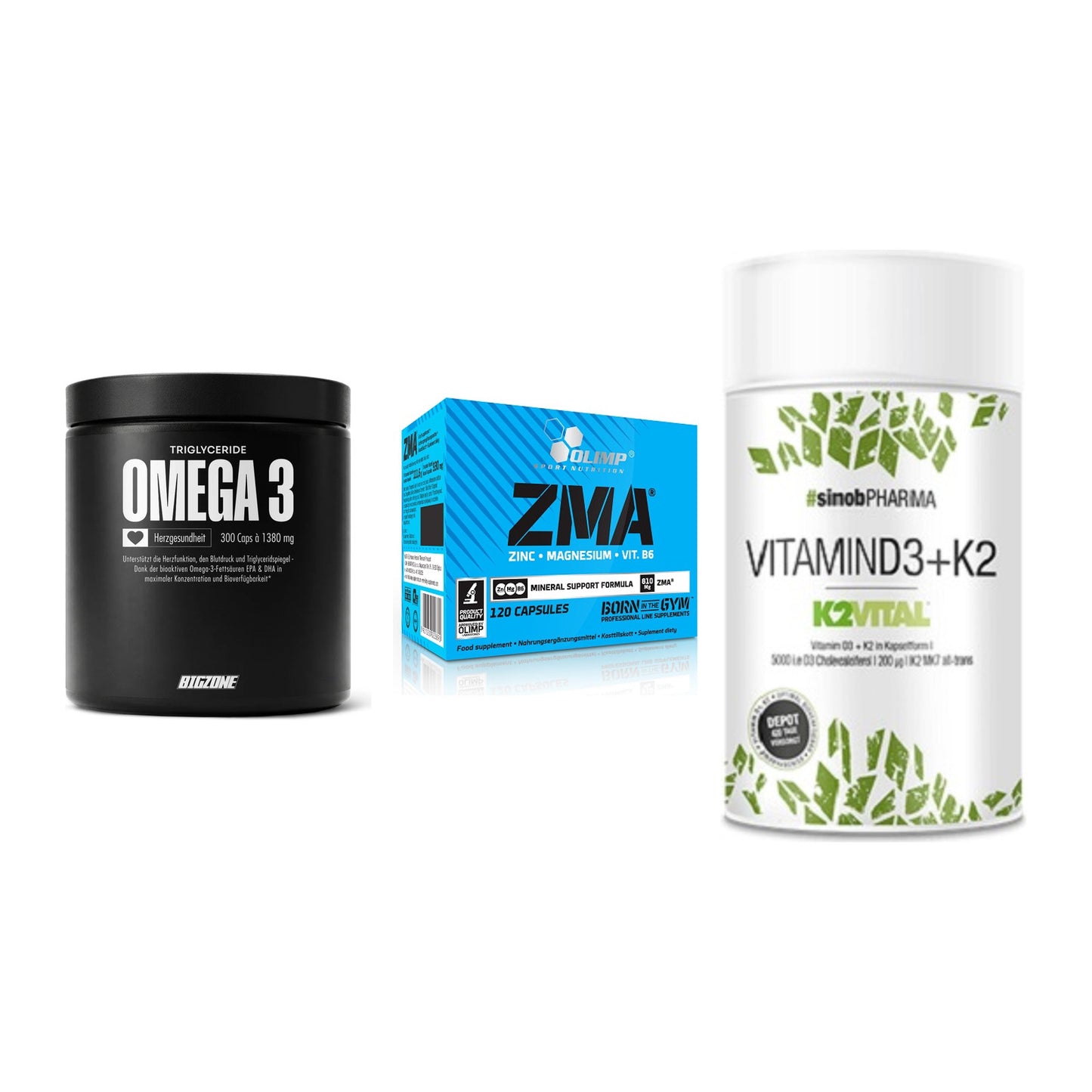 Herz & Gefäße: Big Zone Omega 3 + Olimp ZMA + Sinob Vitamin D3 – alle enthaltenen Artikel
